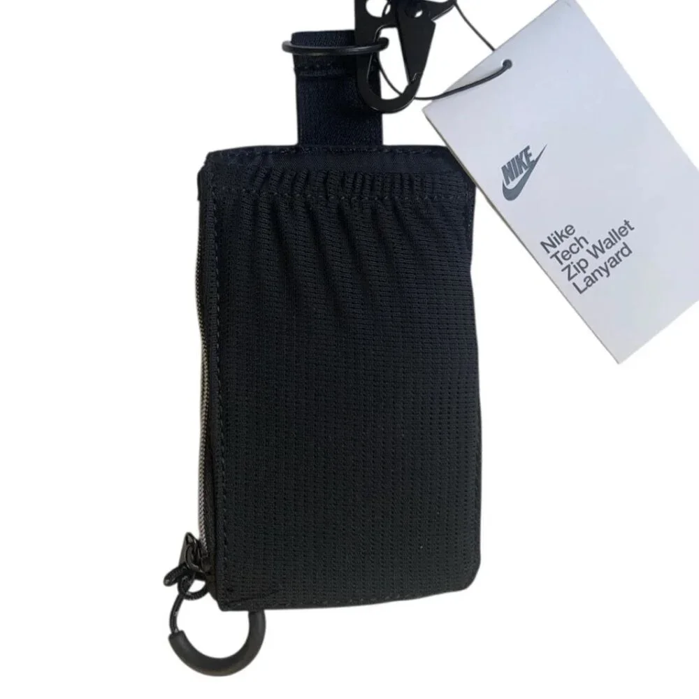 BNWT NIKE TECH STATEMENT ZIP WALLET LANYARD BLACK CARD HOLDER - Picture 10 of 14